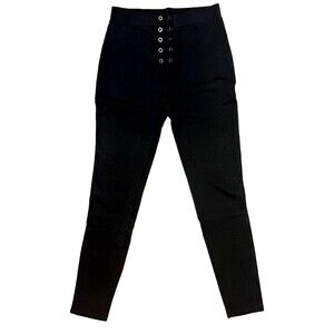 Black Moto Boho Leggings Rivets Faux Lace Up Small Comfy Stretch Edgy Chic Pants